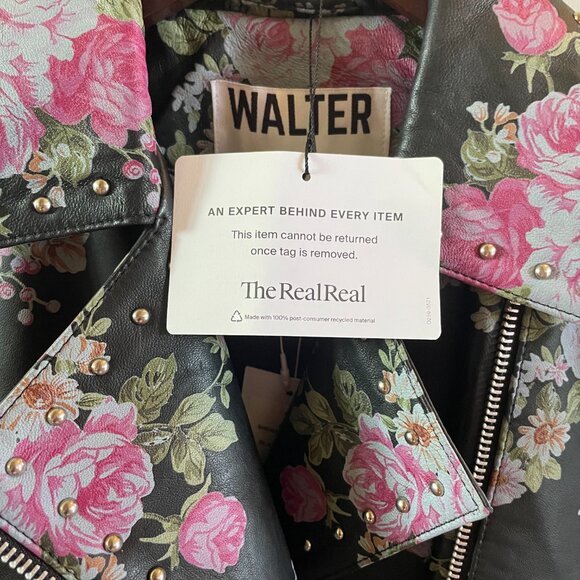 NWT Walter Baker Floral Black Leather Jacket Size M - Picture 4 of 7